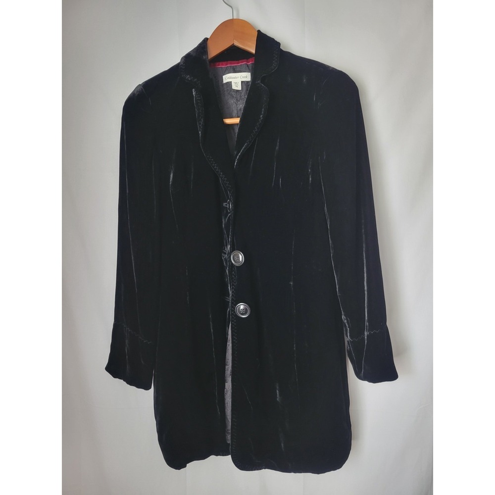 Coldwater Creek Women's Black Velvet Button Front Jacket P6 Petite Blazer Coat